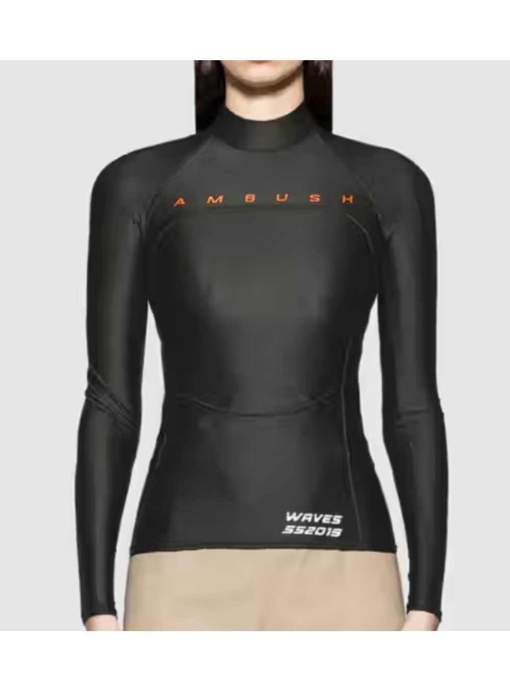 Ambush Women's Black Scuba Top Long-Sleeve Mock Neck Logo Size 3 Large L